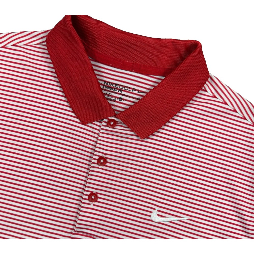 Nike Golf Mens M Dri-FIT Polo Shirt Red White Stripe Performance 749330-657